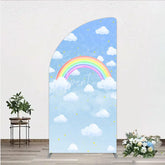 Aperturee - Aperturee Watercolor Rainbow in the Sky Half Moon Arch Backdrop Pastel Clouds and Stars Baby Shower or Birthday Photo Booth